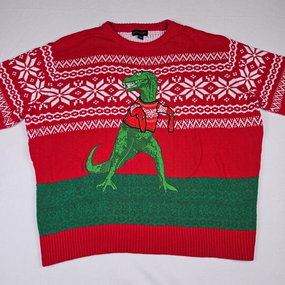 Ugly Christmas Sweater Funny Blizzard Bay T-Rex Fair Isle Unisex 2X Cotton Knit - Picture 13 of 13